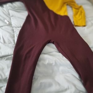Fashion Nova Two-Tone Burgundy and Mustard Jumpsuit
